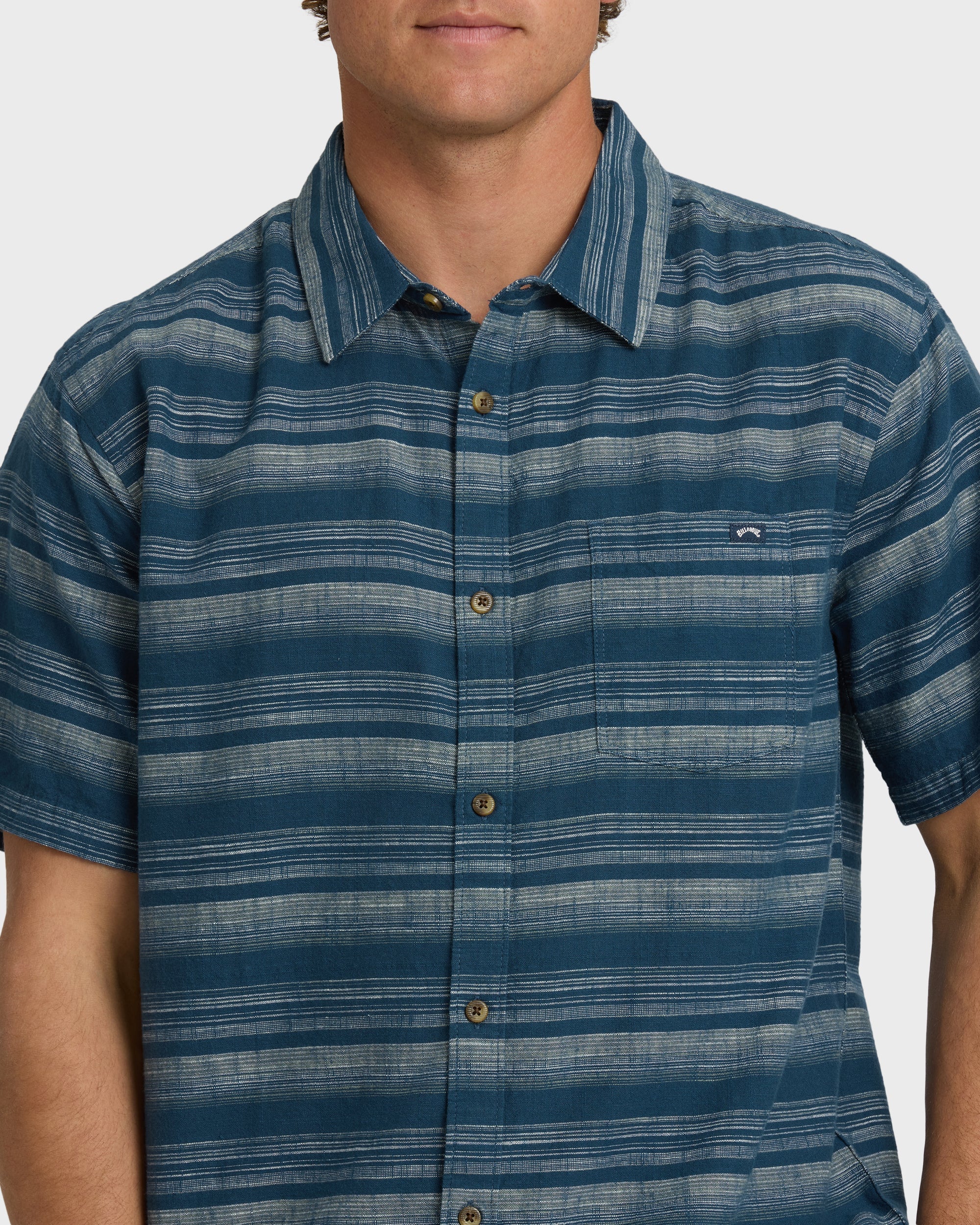 All Day Stripe Short Sleeve Shirt - Dark Denim