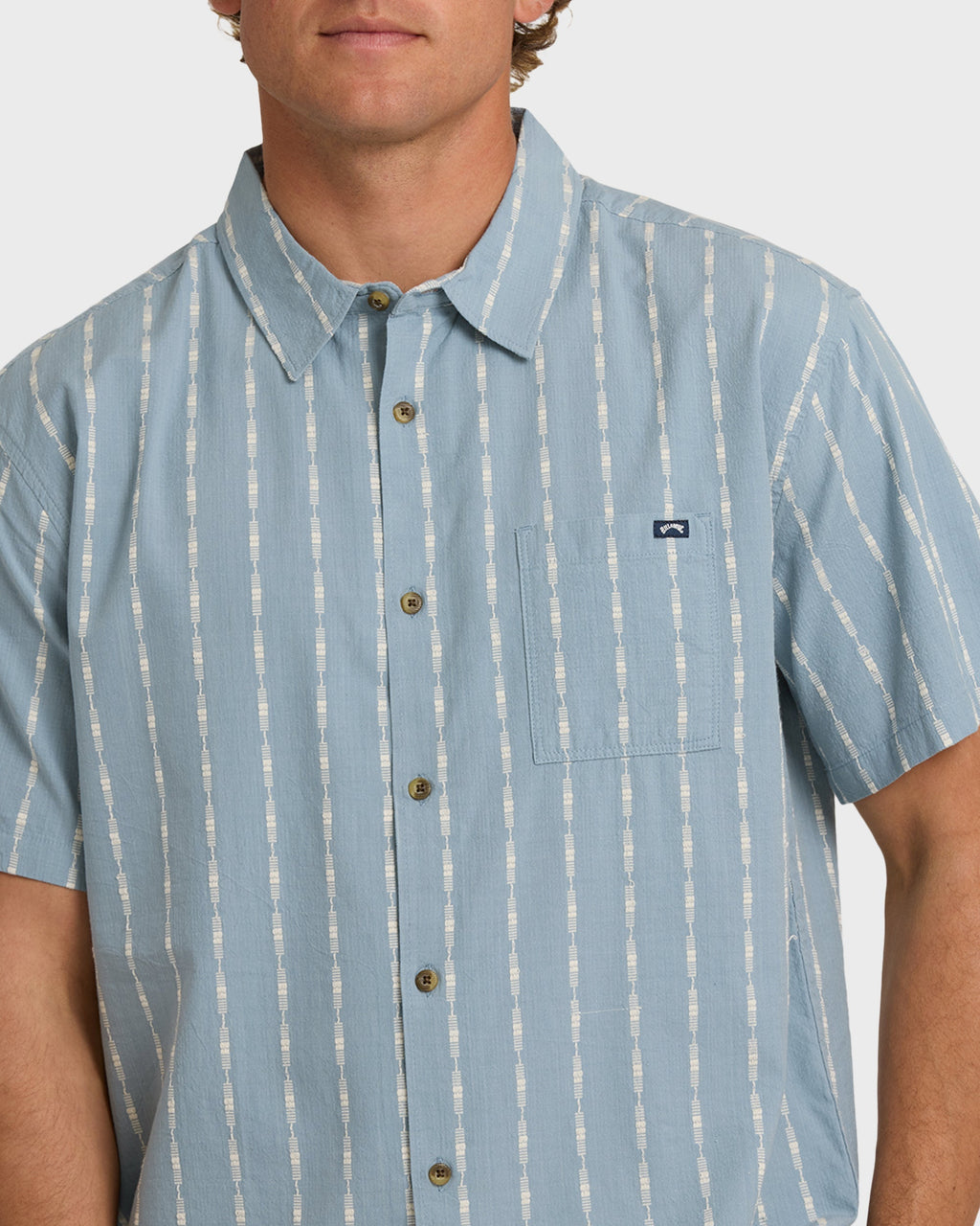 Sundays Jacquard Short Sleeve Woven Shirt - Blue Fog