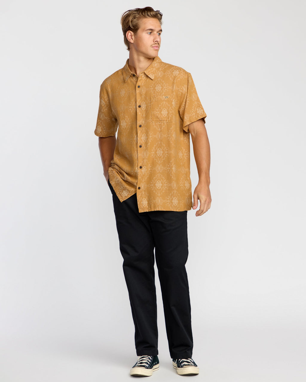 Sundays Jacquard Short Sleeve Woven Shirt - Golden Haze