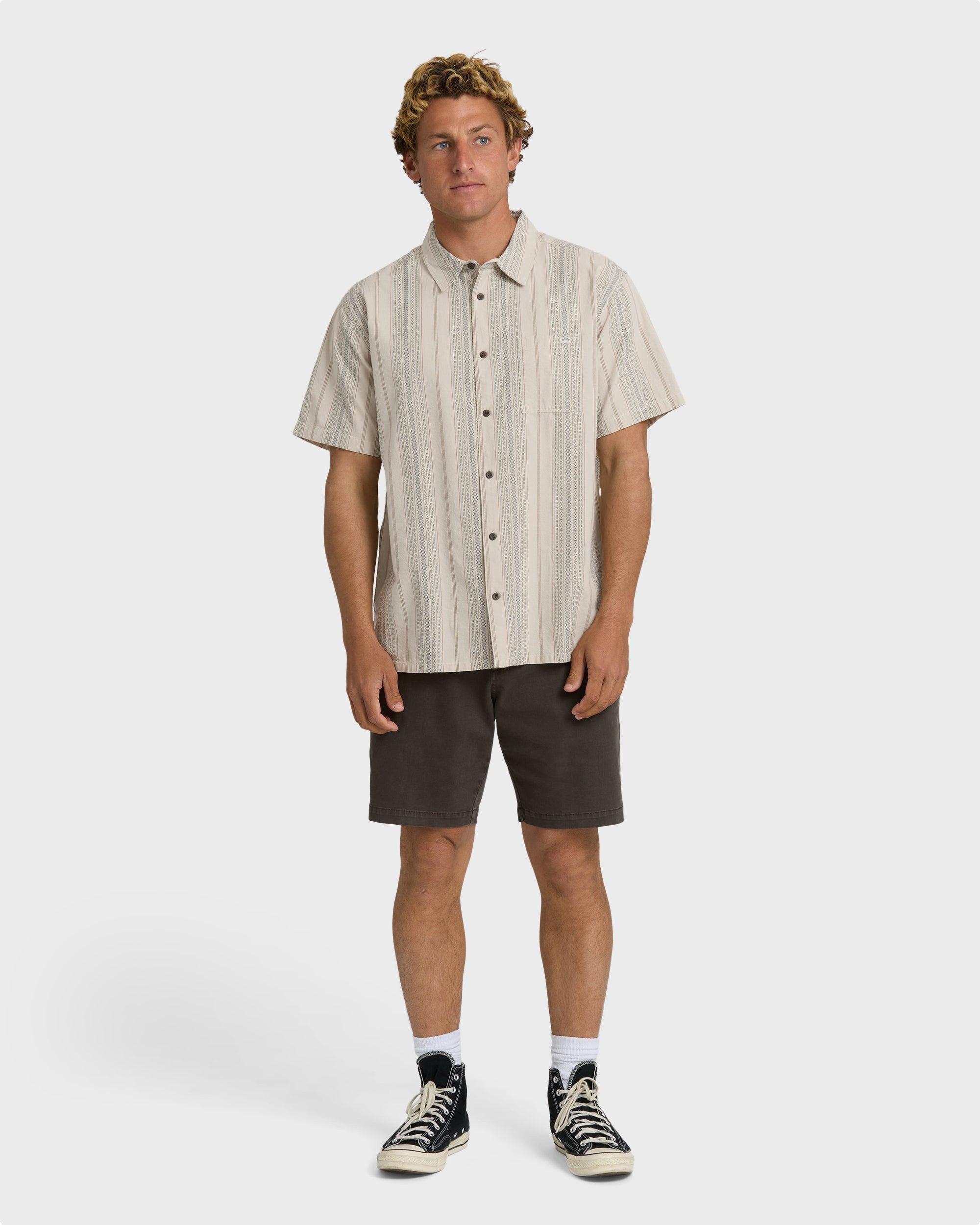 Sundays Jacquard Short Sleeve Woven Shirt - Oatmeal