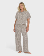 Vivid Wave Elastic Waist Pants - Teak