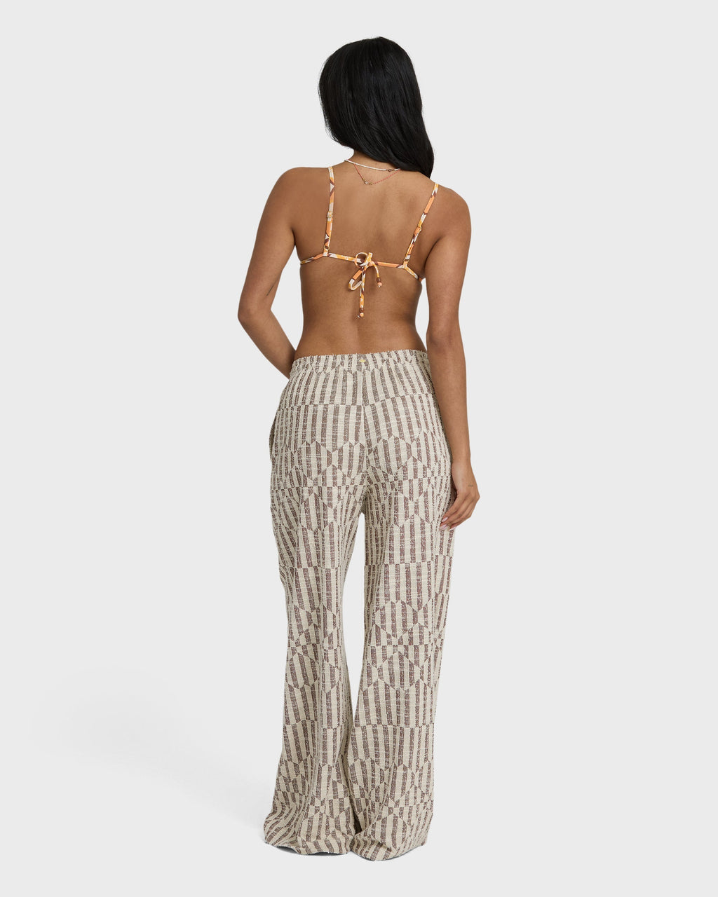 Vivid Wave Elastic Waist Pants - Teak