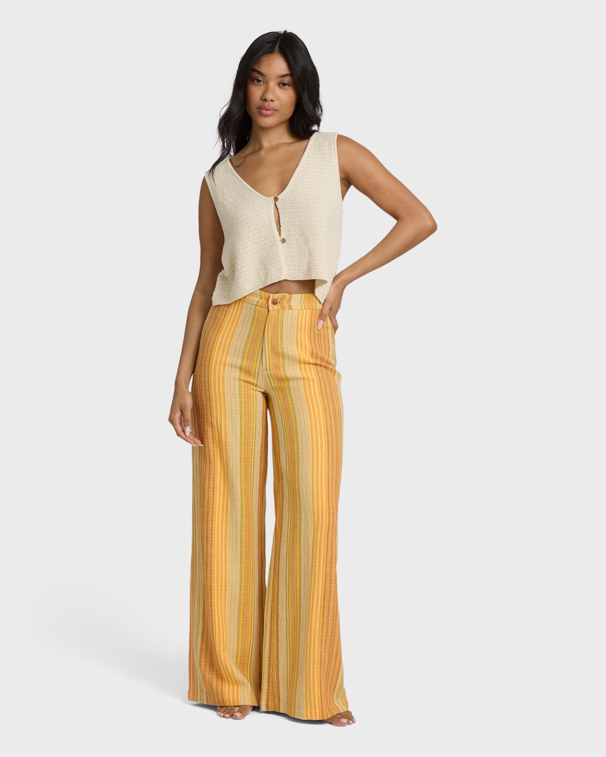 Hazy Daze Elastic Waist Pants - Brown Multi