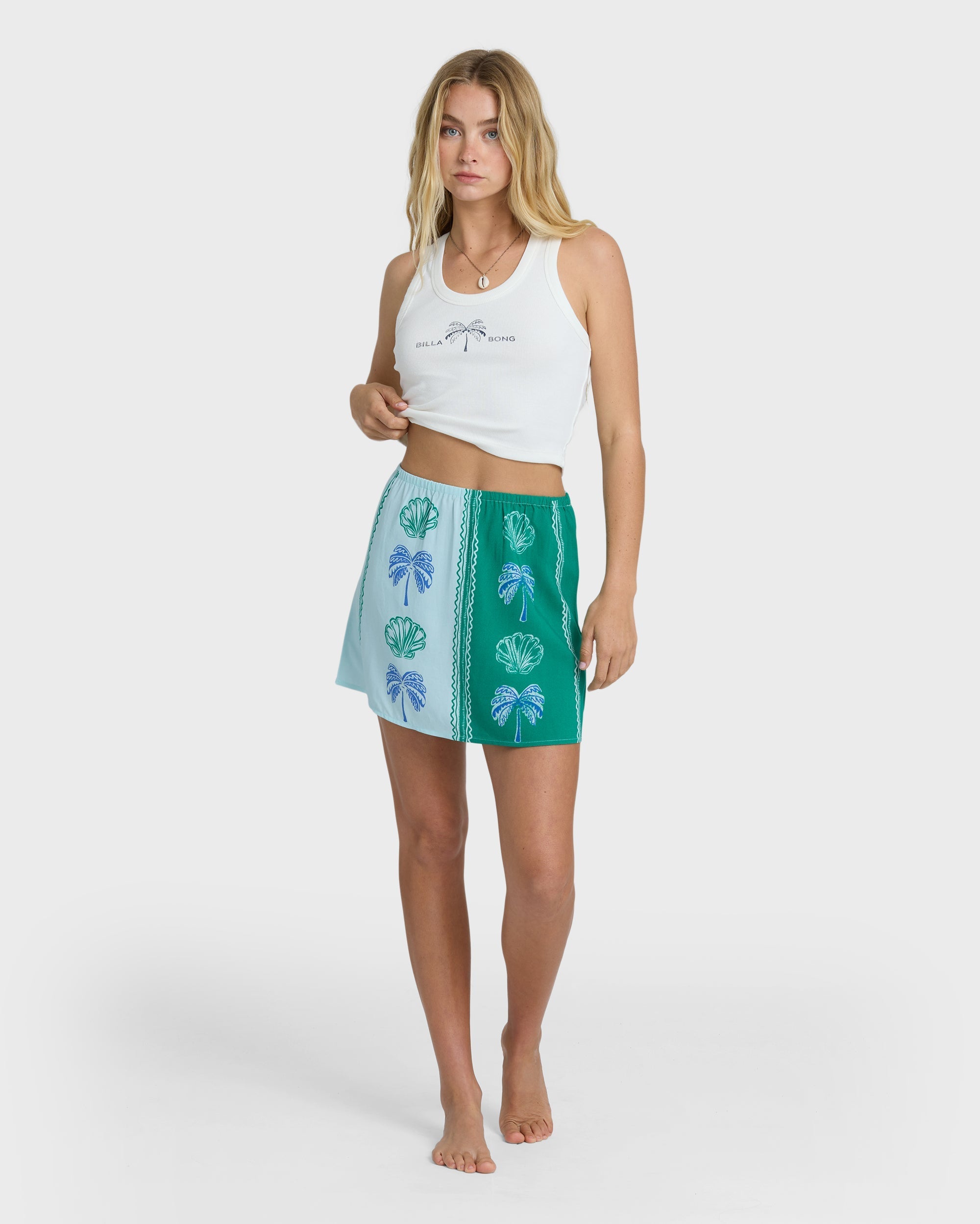 Wave Washed Printed Skirt - Pool Blue