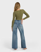Free Fall High-Waist Denim Flare Pants - Atlantic Deep