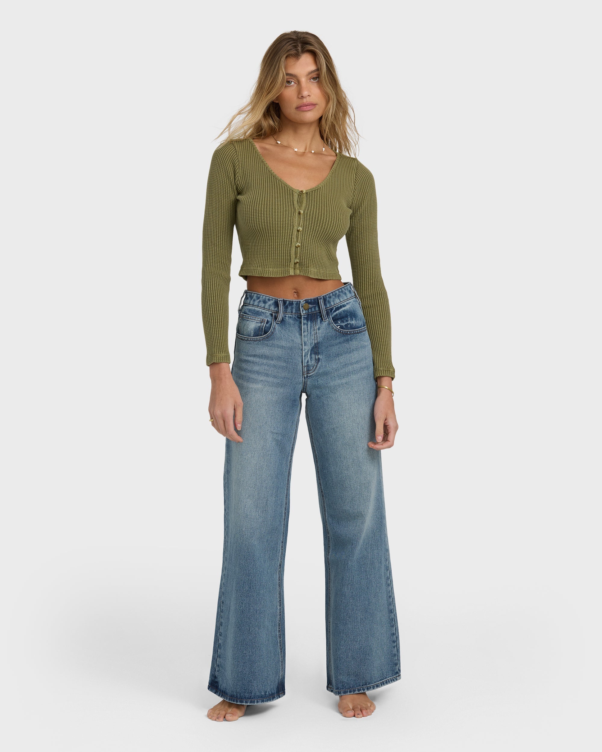 Free Fall High-Waist Denim Flare Pants - Atlantic Deep