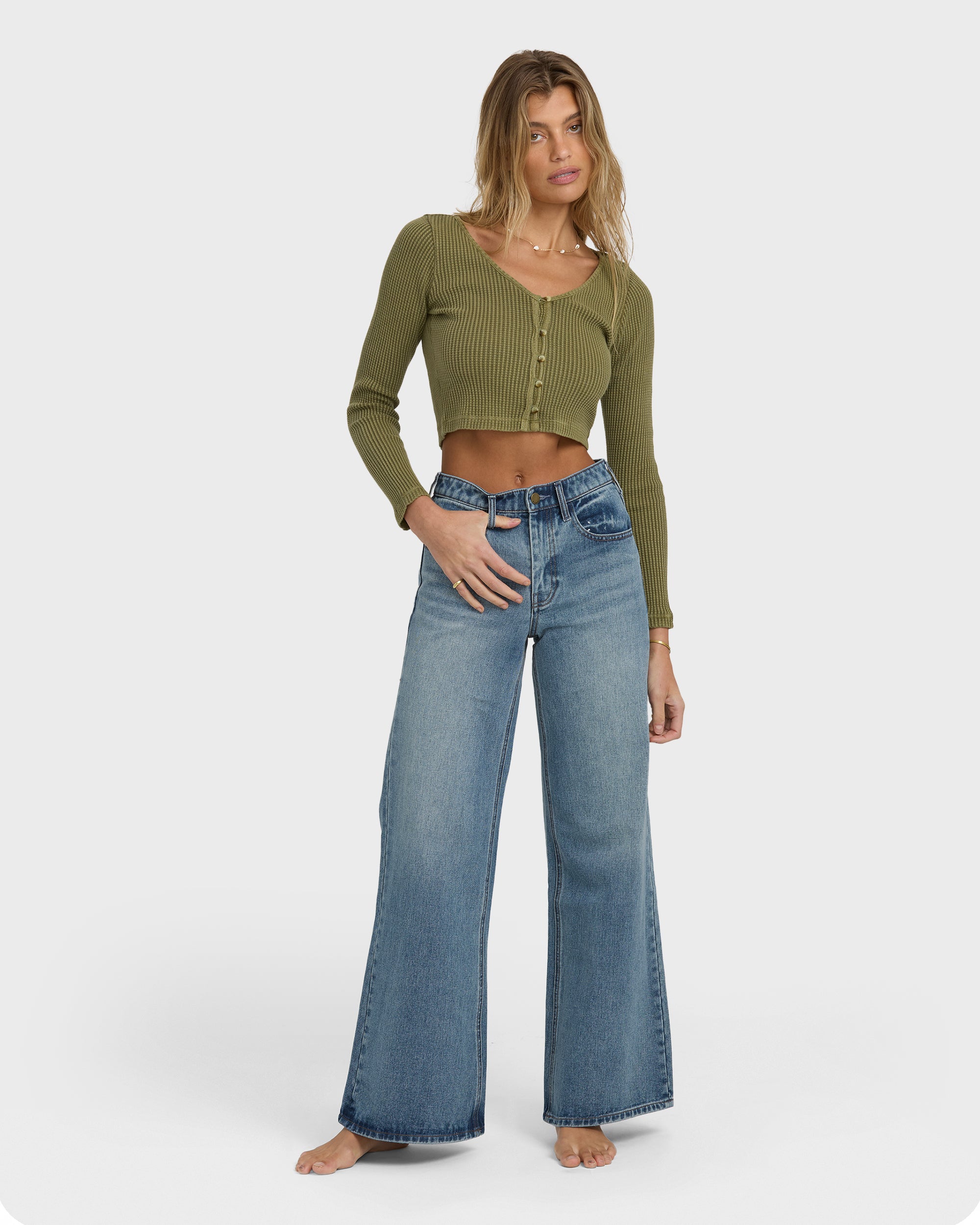 Free Fall High-Waist Denim Flare Pants - Atlantic Deep