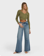 Free Fall High-Waist Denim Flare Pants - Atlantic Deep