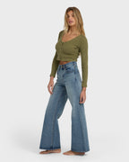Free Fall High-Waist Denim Flare Pants - Atlantic Deep
