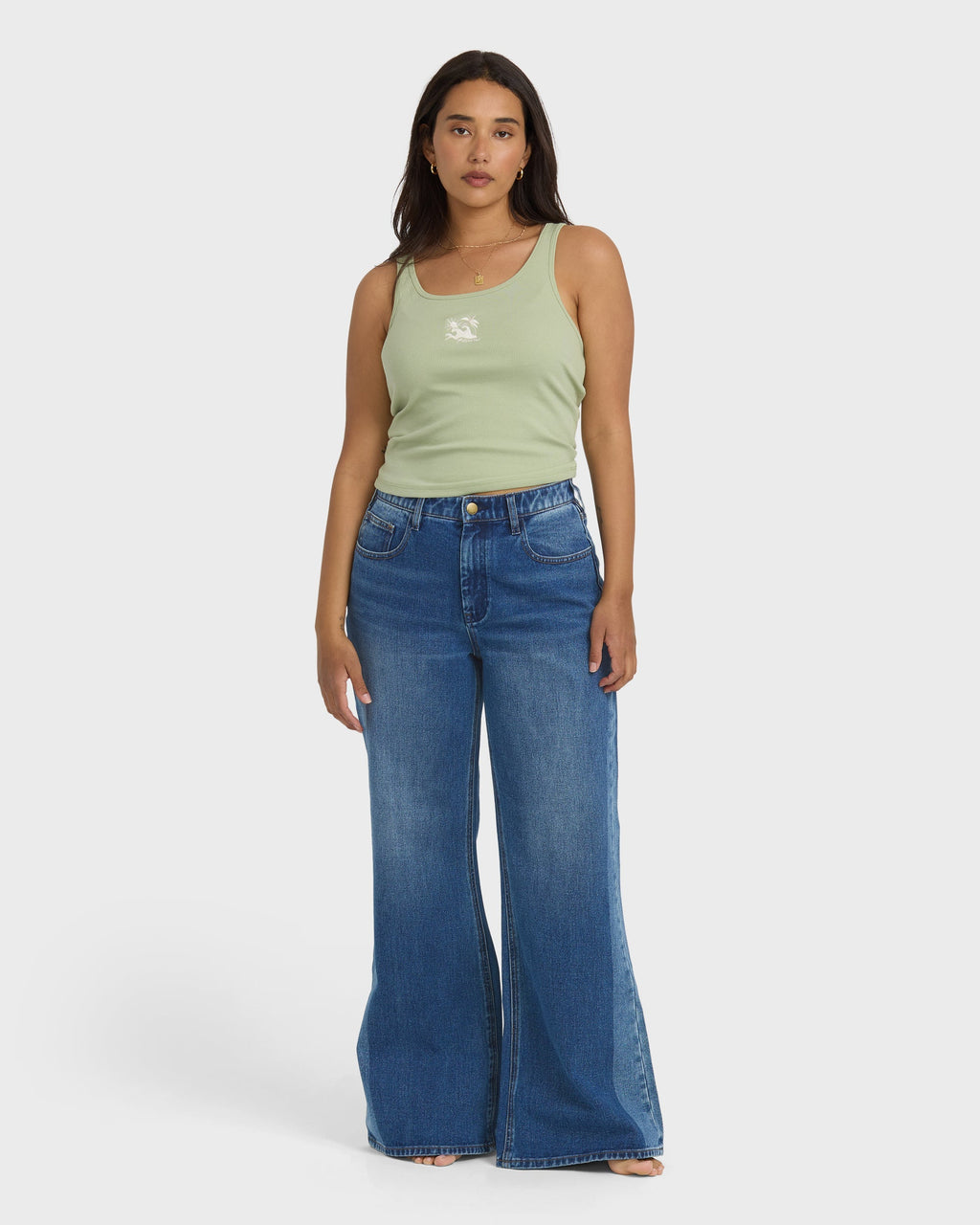 Free Fall High-Waist Denim Flare Pants - Middle Broken Blue