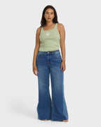 Free Fall High-Waist Denim Flare Pants - Middle Broken Blue