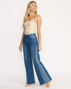 Free Fall High-Waist Denim Flare Pants - Middle Broken Blue