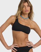 Laura Twisted Sun One-shoulder Tank Bikini Top - Black Pebble