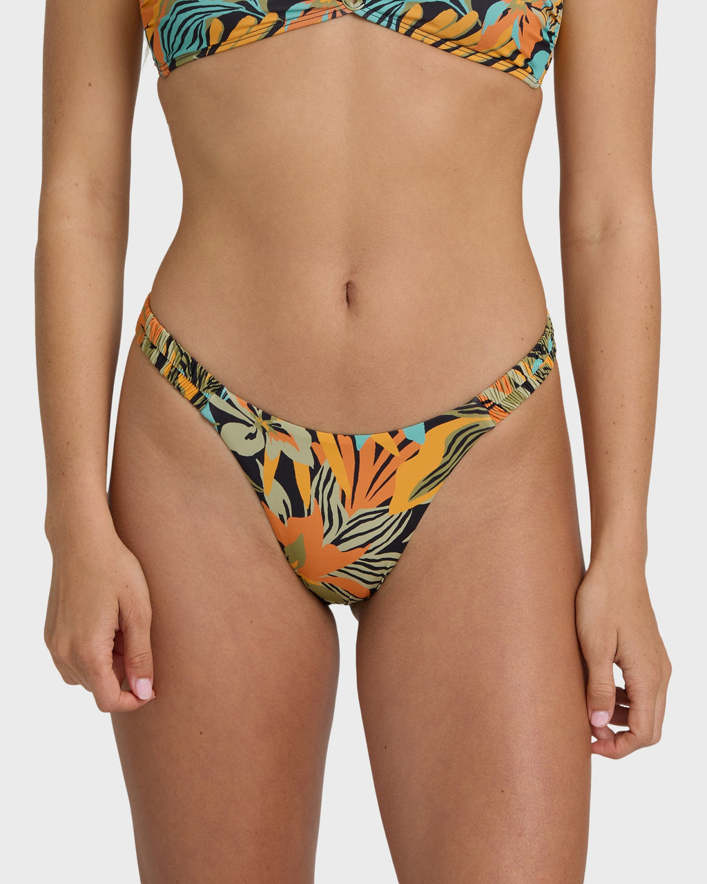 Des Tropiques Sunni Scrunch Tiny Bikini Bottom - Black Multi