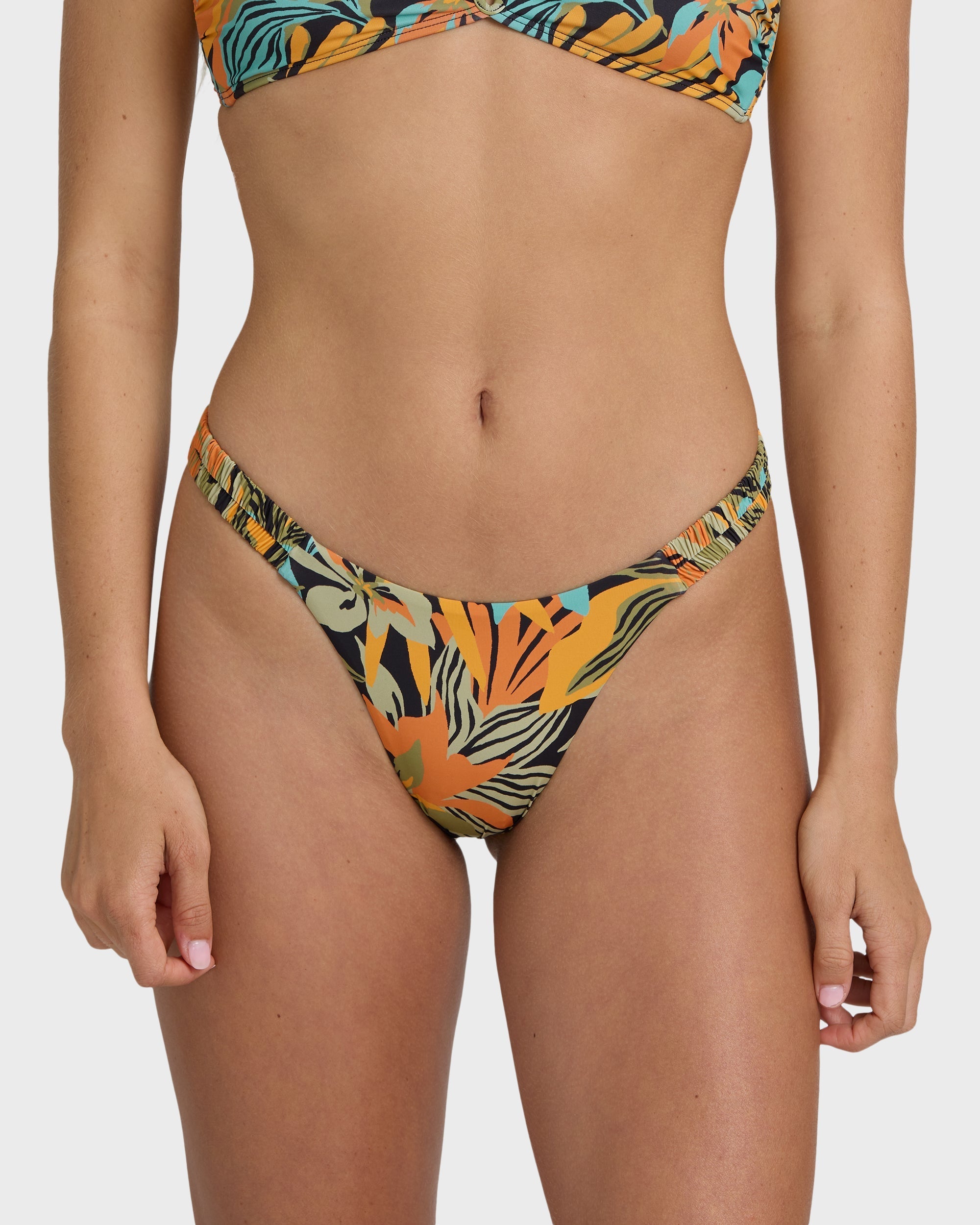Des Tropiques Sunni Scrunch Tiny Bikini Bottom - Black Multi
