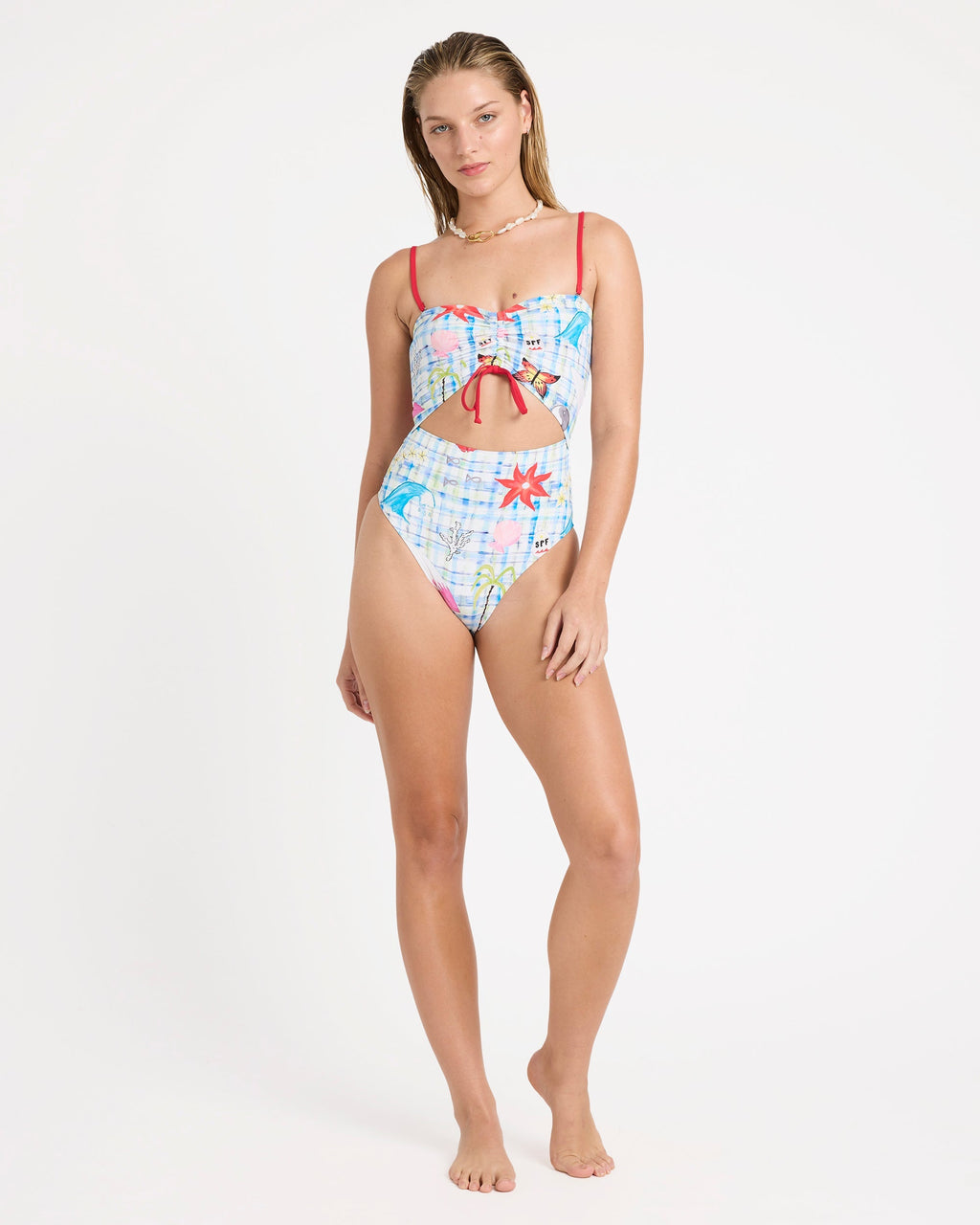 Lottie Hall Summer Bandeau One-piece Swimsuit - White Multi