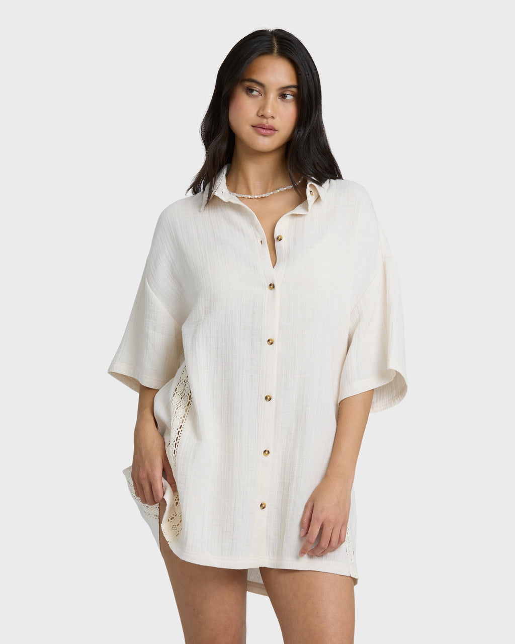 Feelin Fine Shirt Dress - White Cap