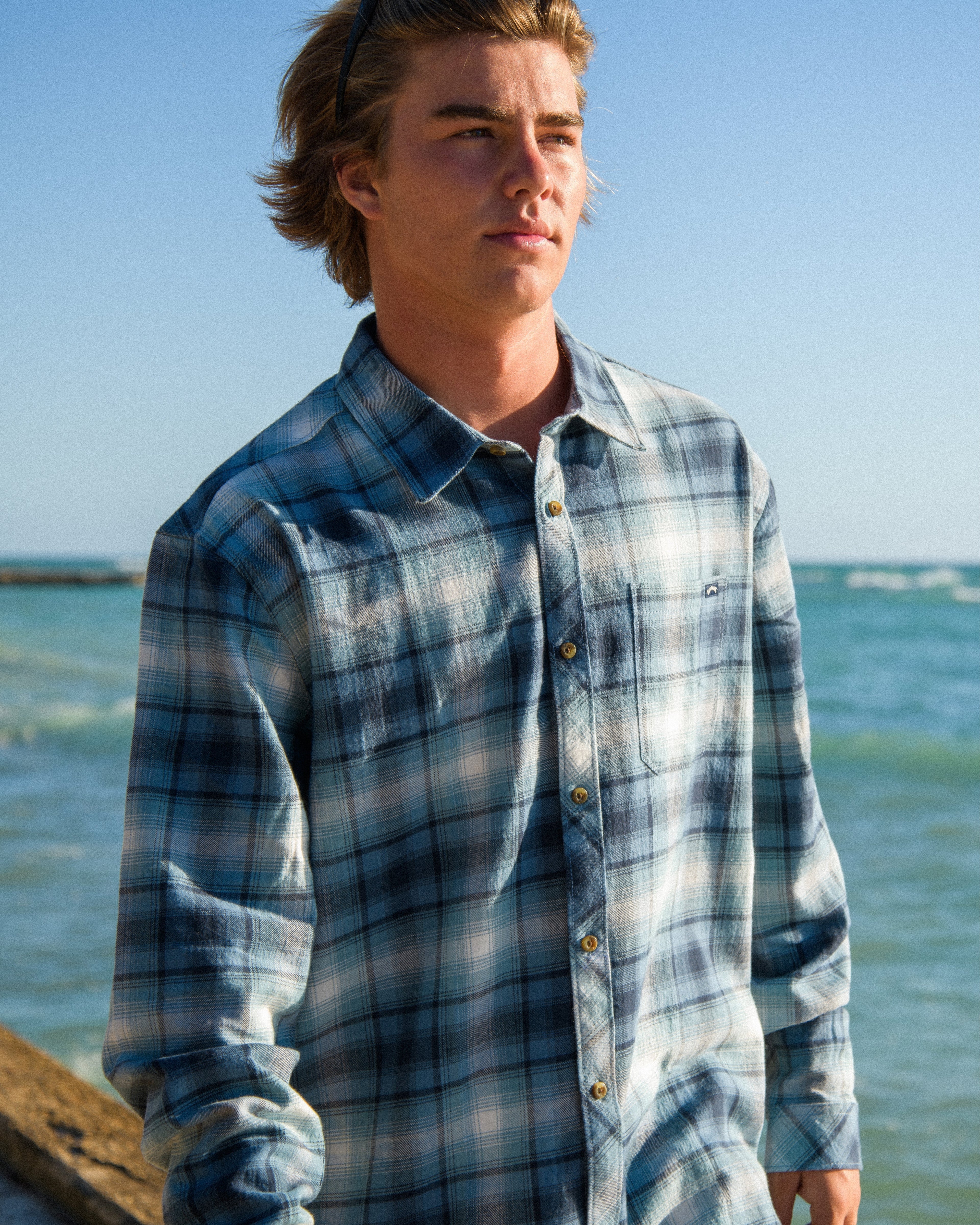 Coastline Long Sleeve Flannel Shirt - China Blue