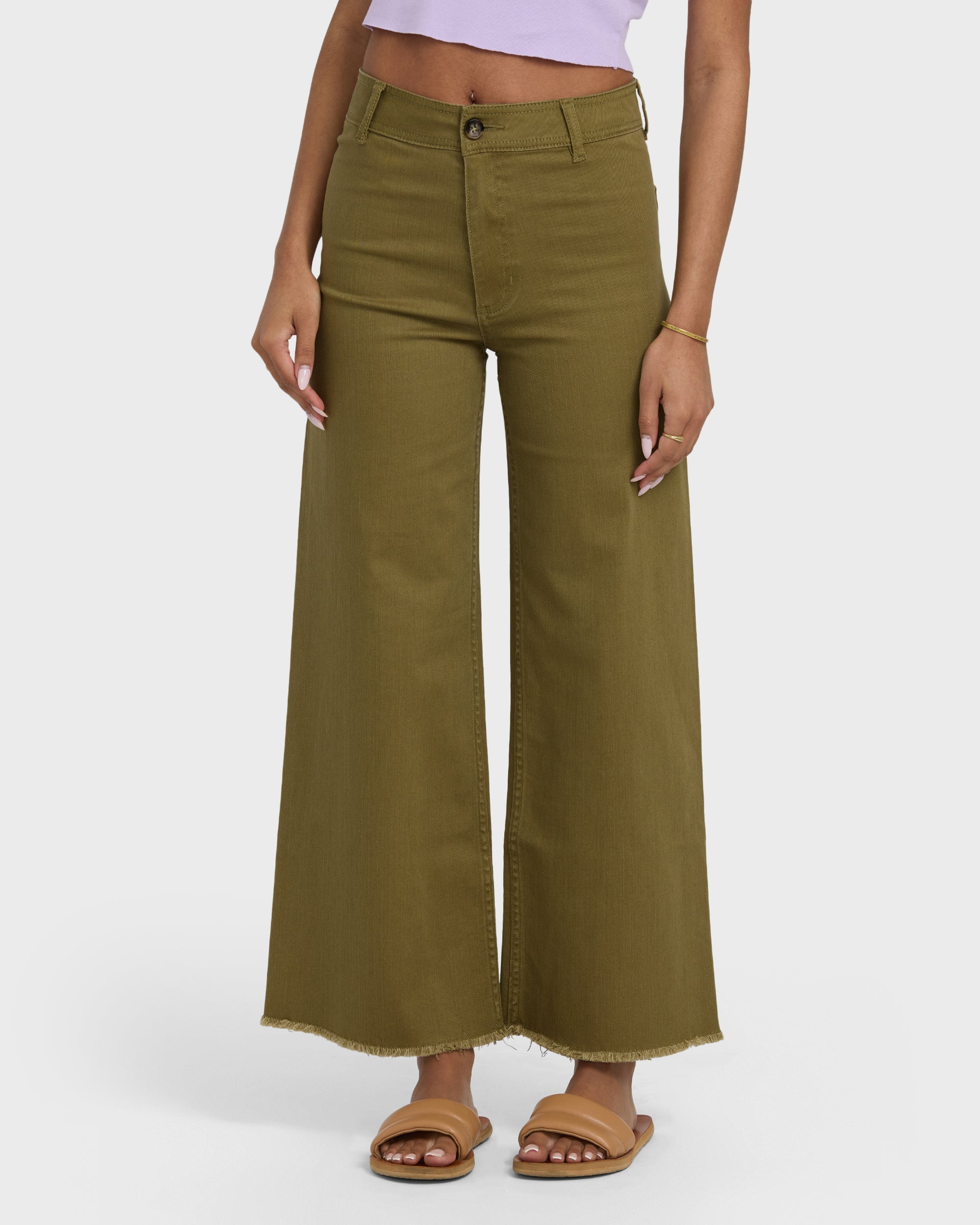 Free Fall High-Waist Twill Pants - Martini Olive