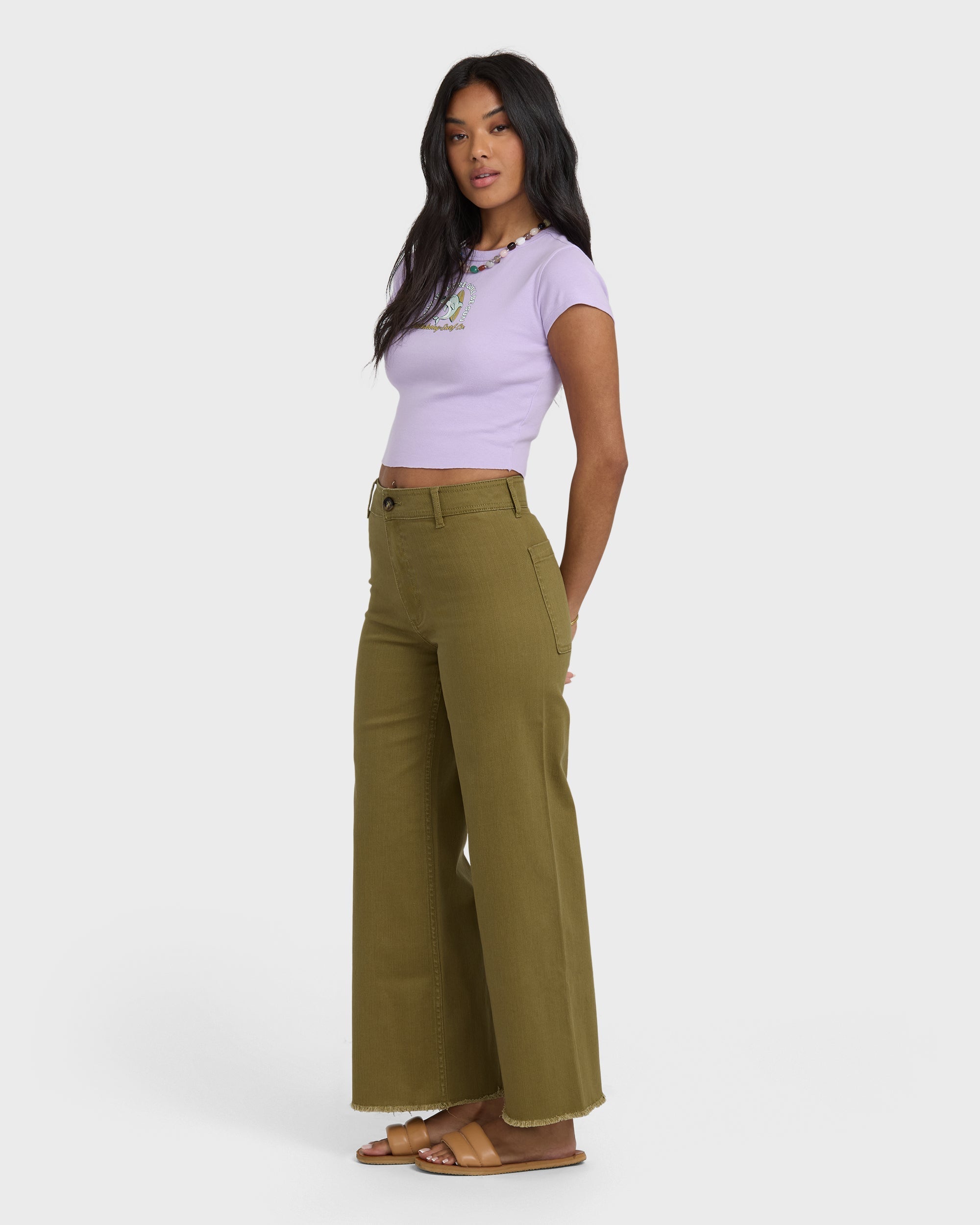 Free Fall High-Waist Twill Pants - Martini Olive