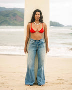Free Fall High-Waist Denim Flare Pants - Atlantic Deep