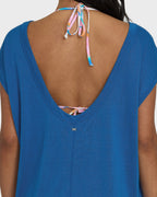 Hallow Wave Mini Short Sleeve Dress - True Blue