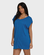 Hallow Wave Mini Short Sleeve Dress - True Blue