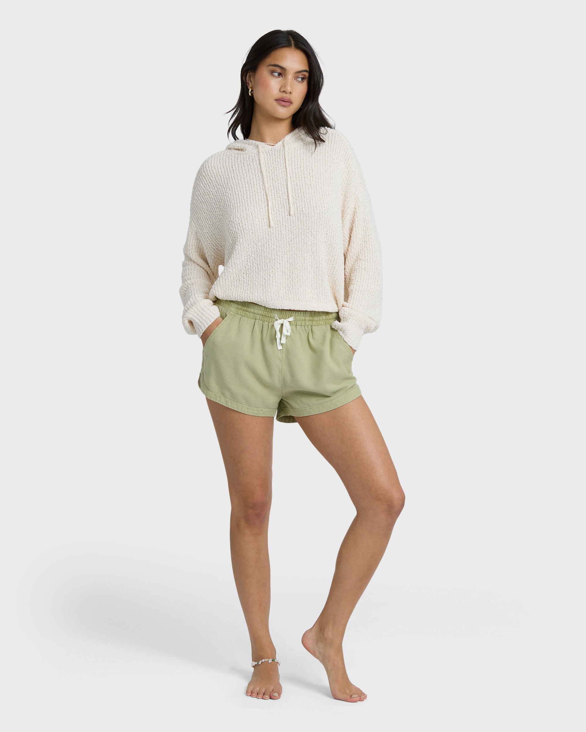 Road Trippin Elastic Waist Shorts - Avocado