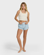 Road Trippin Elastic Waist Shorts - Washed Chambray
