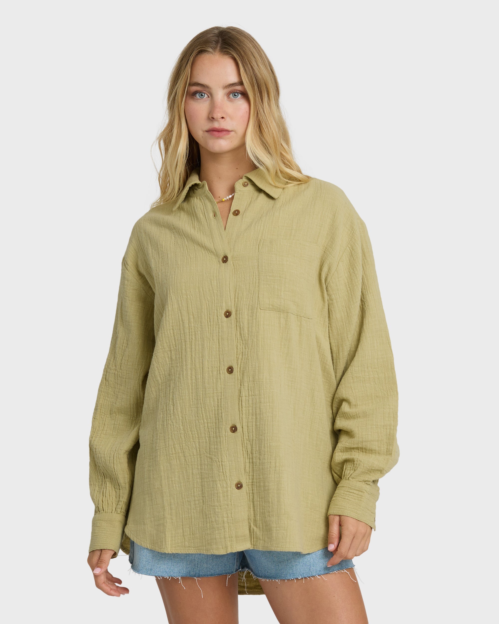 Wanderer Long Sleeve Woven Top - Cactus