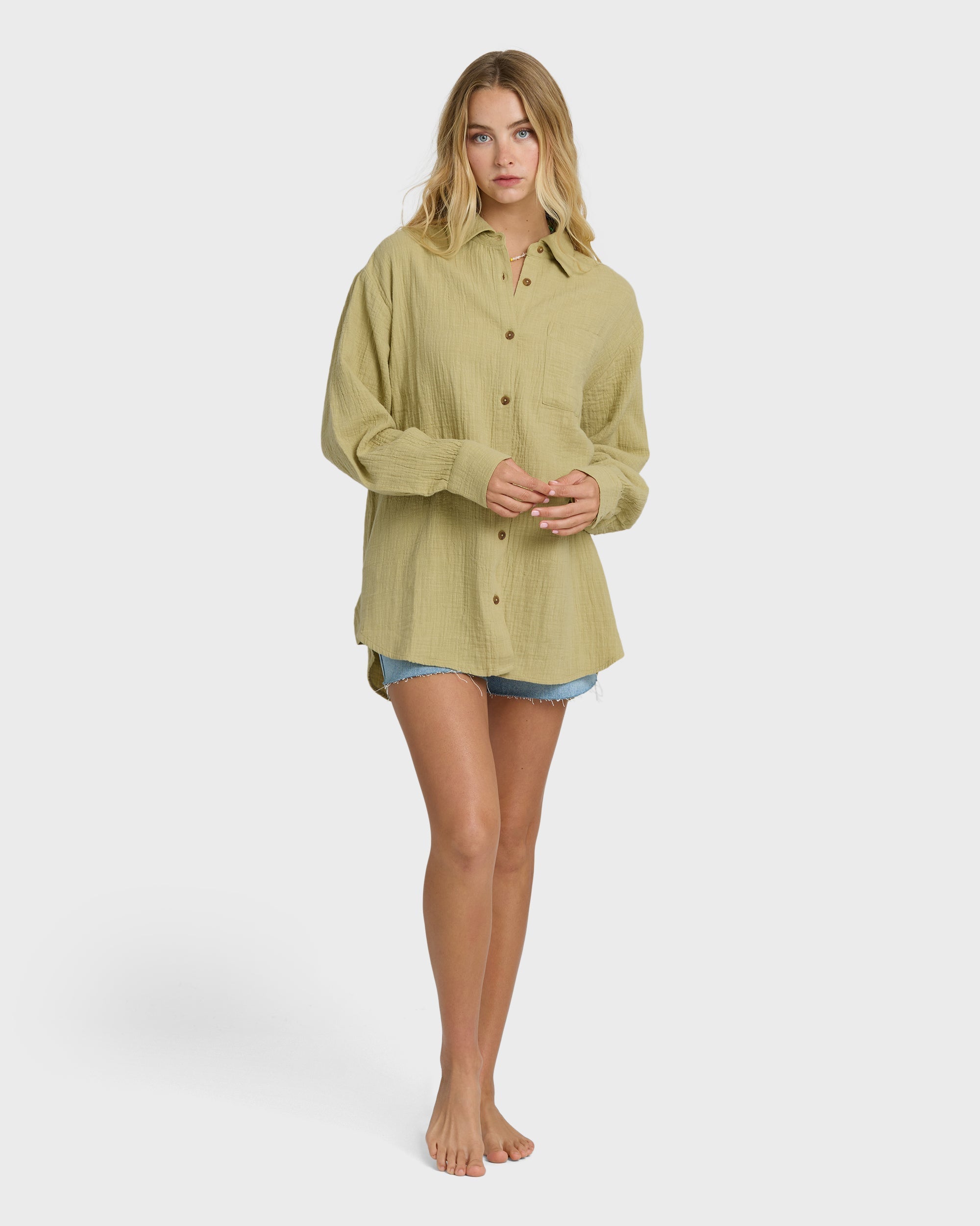 Wanderer Long Sleeve Woven Top - Cactus