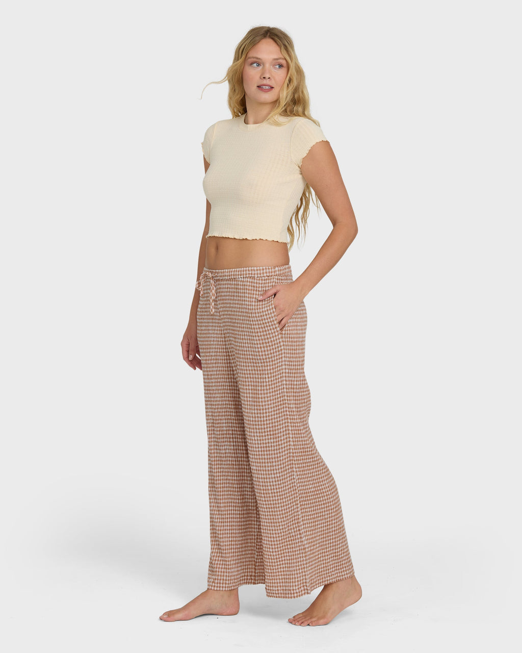 Wanderer Bitty Check Pants - Sugar Almond