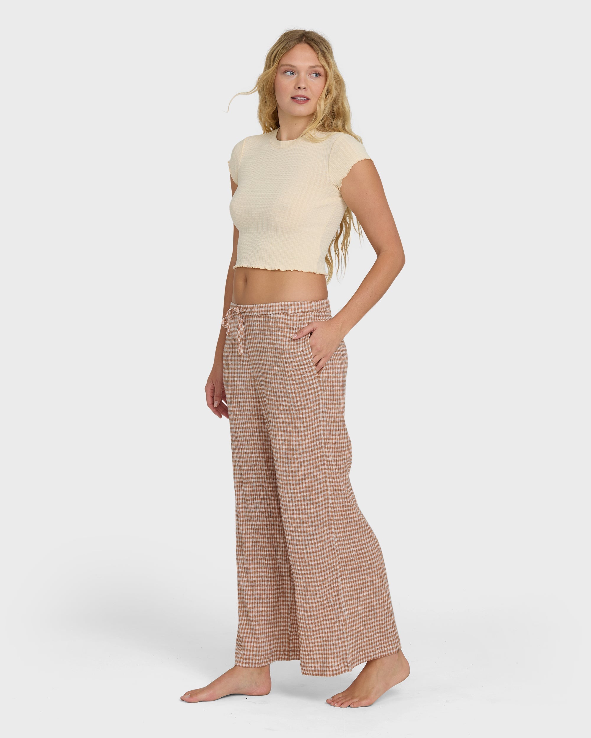 Wanderer Bitty Check Pants - Sugar Almond