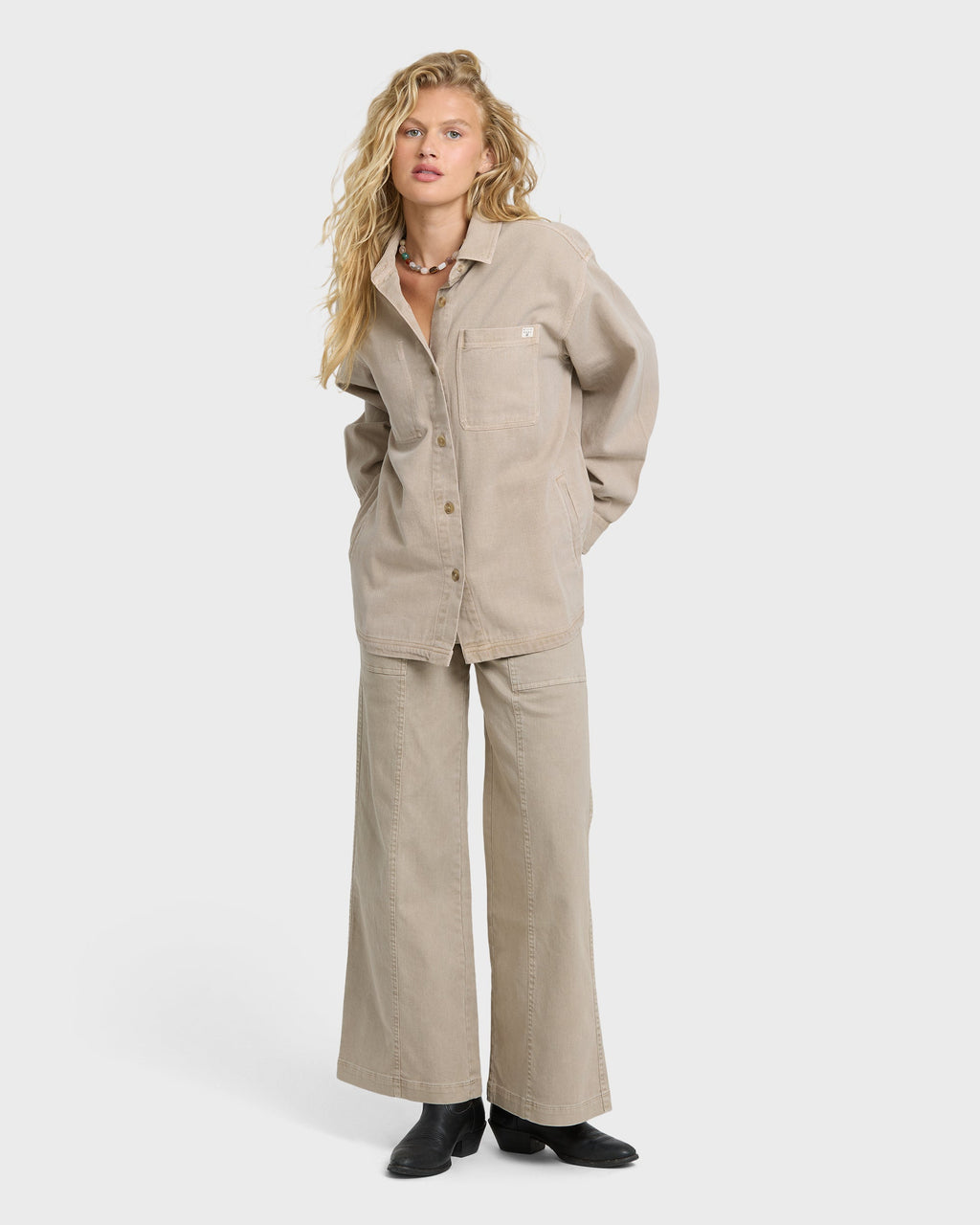 Rival Wide Leg Pants - Cobblestone