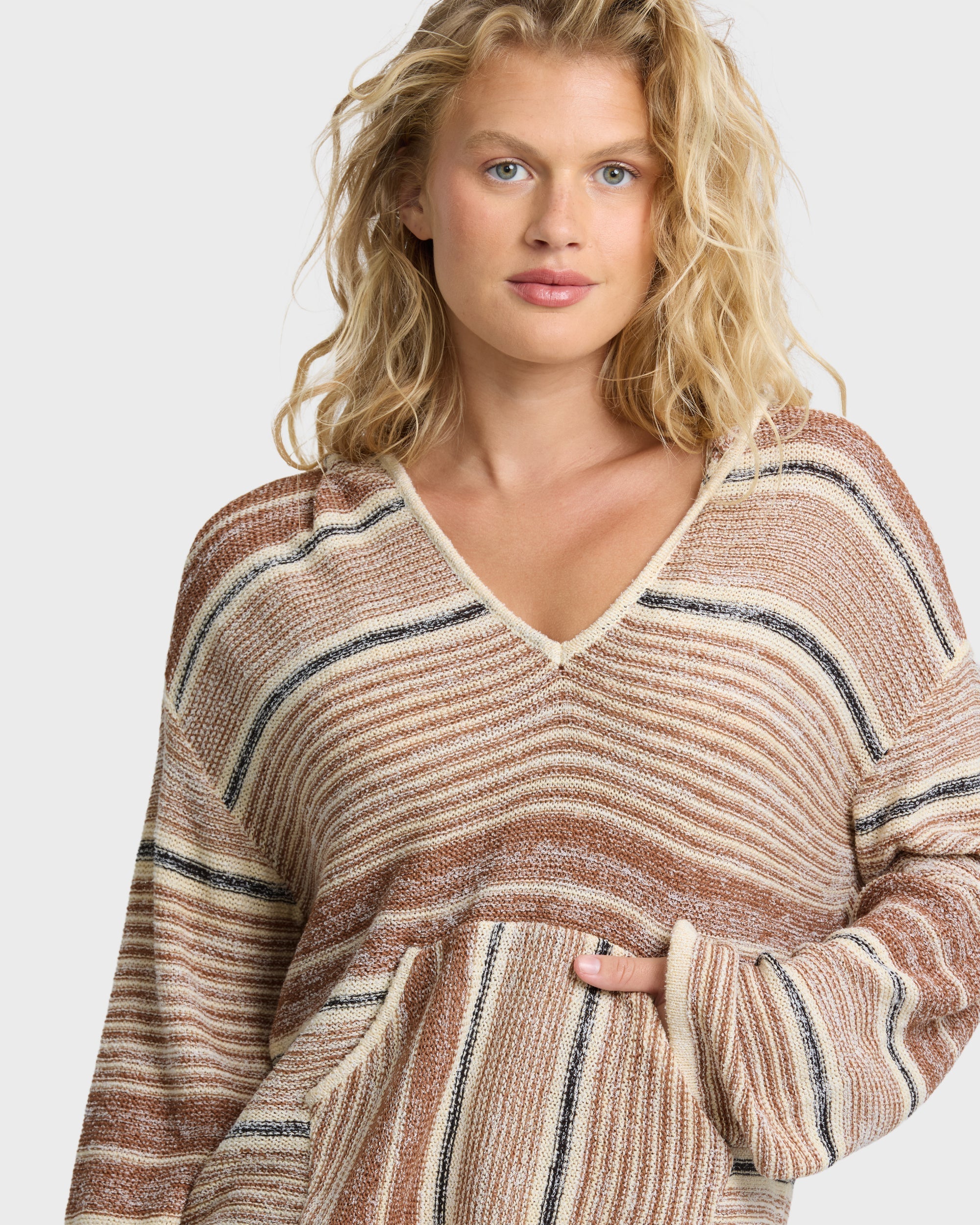Baja Beach Hooded Sweater - White / Brown