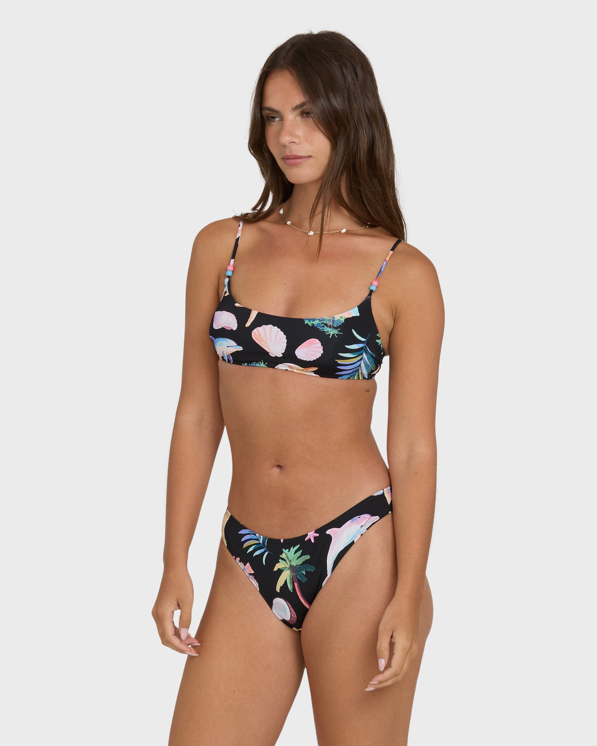 Party Wave Jaclyn Crop Bralette Bikini Top - Black Pebble