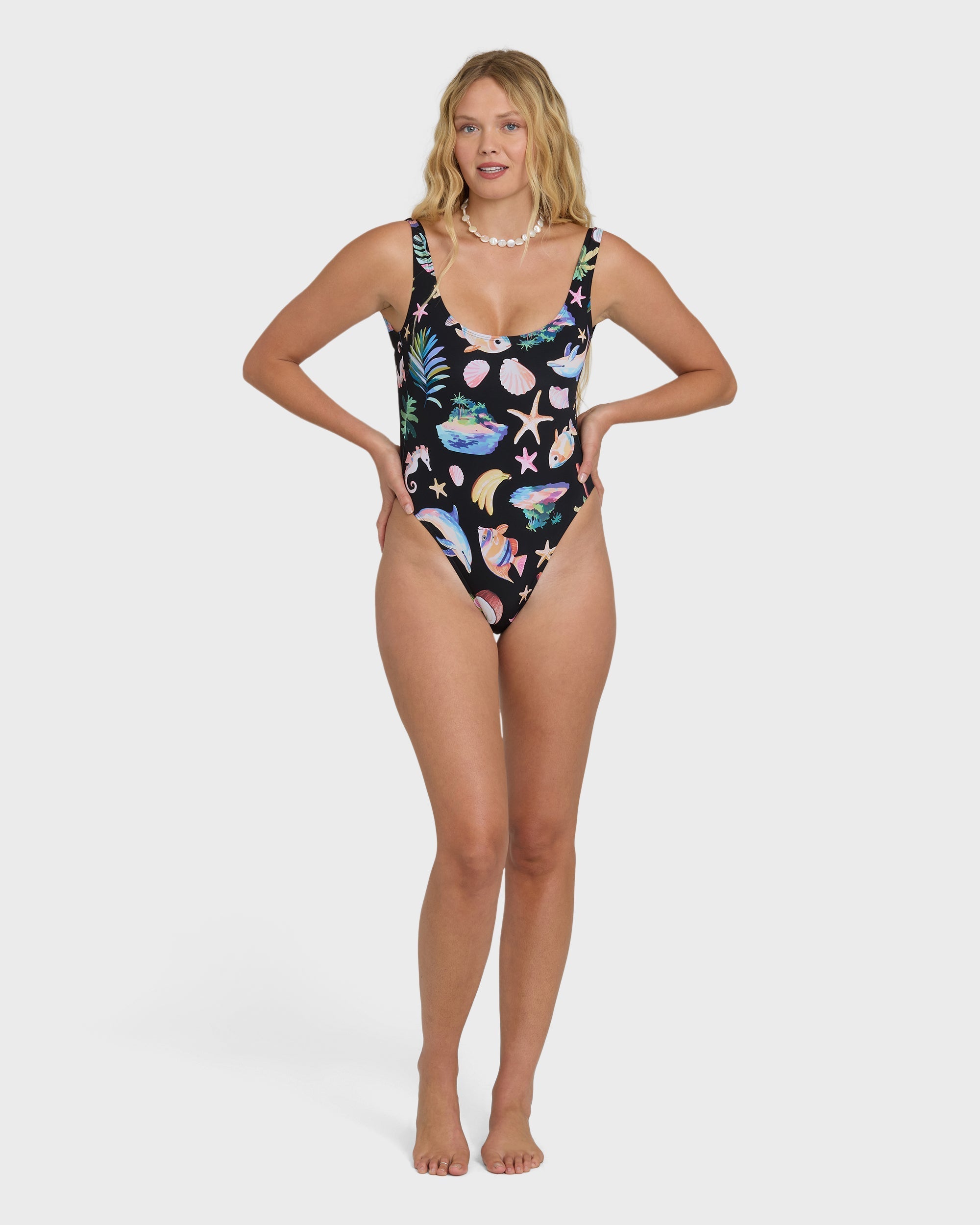 Party Wave Tanker One Piece Swimsuit - Black Pebble