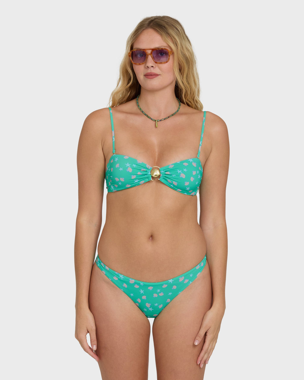 Ship Wrecked Shelly Bandeau Bikini Top - Green Tropics