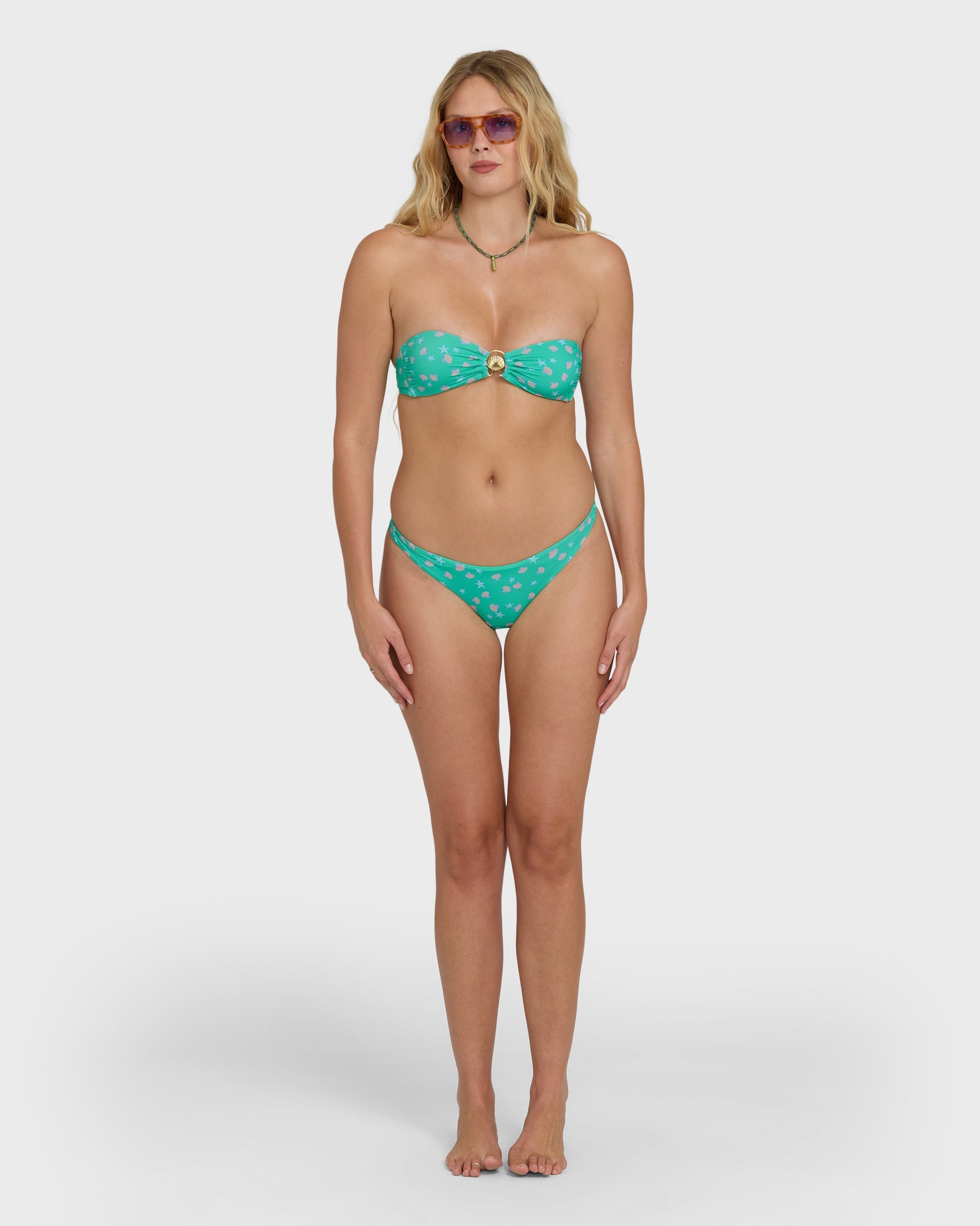 Ship Wrecked Shelly Bandeau Bikini Top - Green Tropics