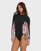 Dreamy Daze Zip Front UPF 50 Long Sleeve Rashguard - Black Pebble
