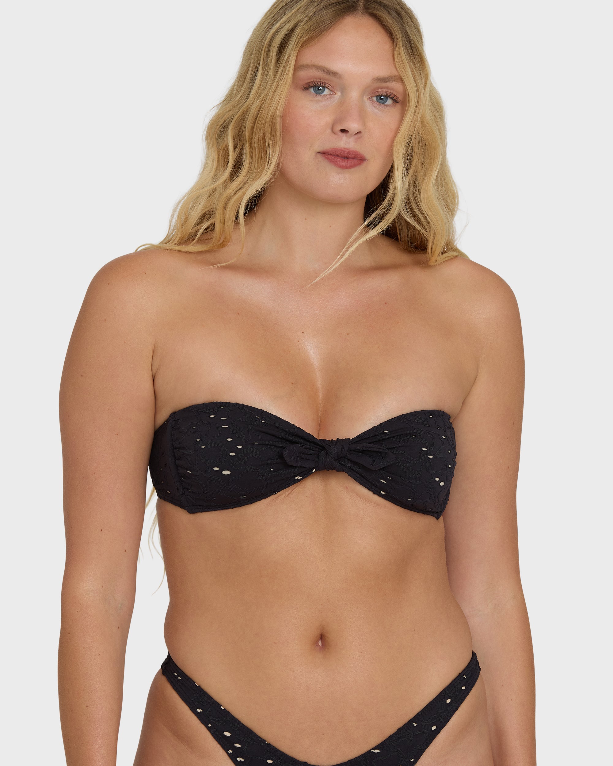 Eye On You Hanky Tie Bandeau Bikini Top - Black Pebble