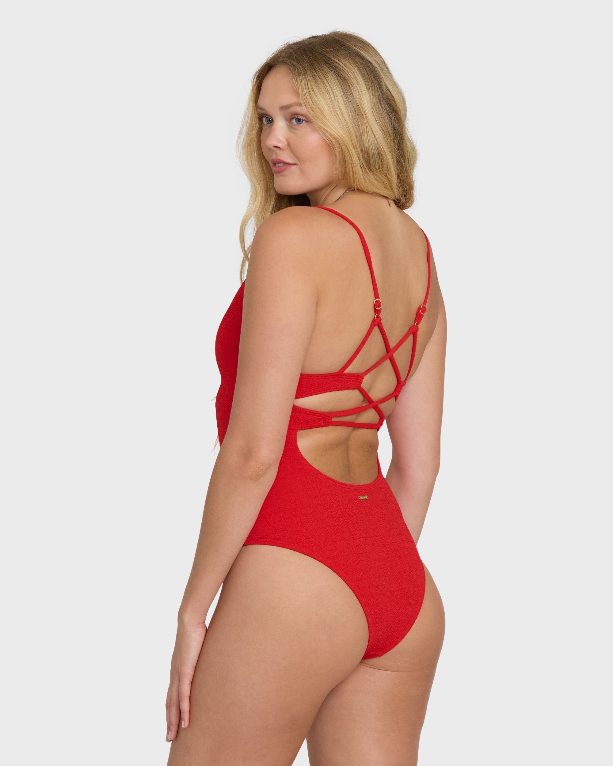 Rising Tide Strappy One Piece Swimsuit - Fiesta Red