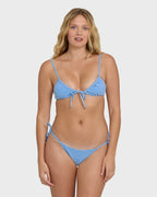 Mini Wave Check Tie-Side Tanga Bikini Bottoms - True Blue