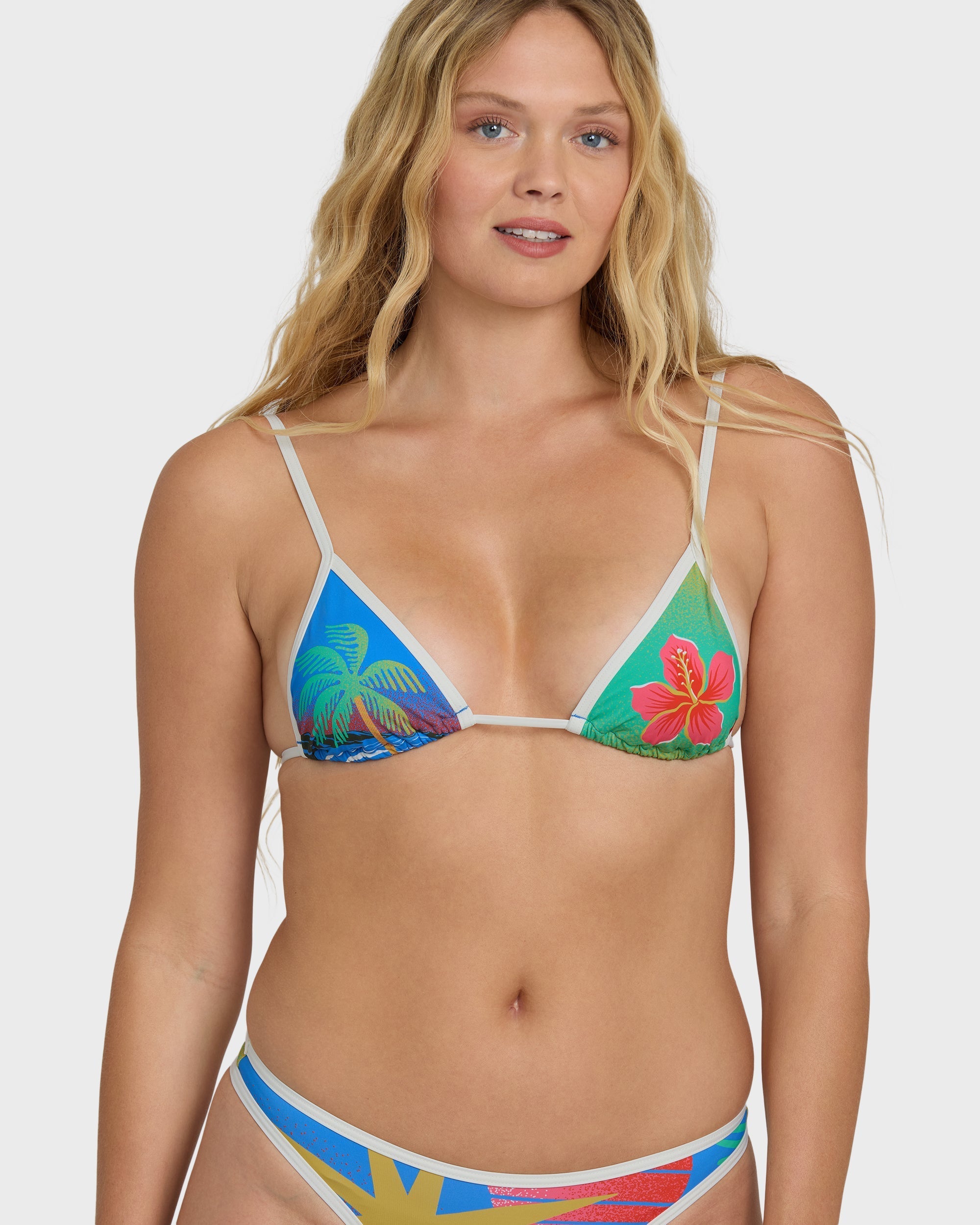 Midnight Tropics Mini Slide Triangle Bikini Top - True Blue