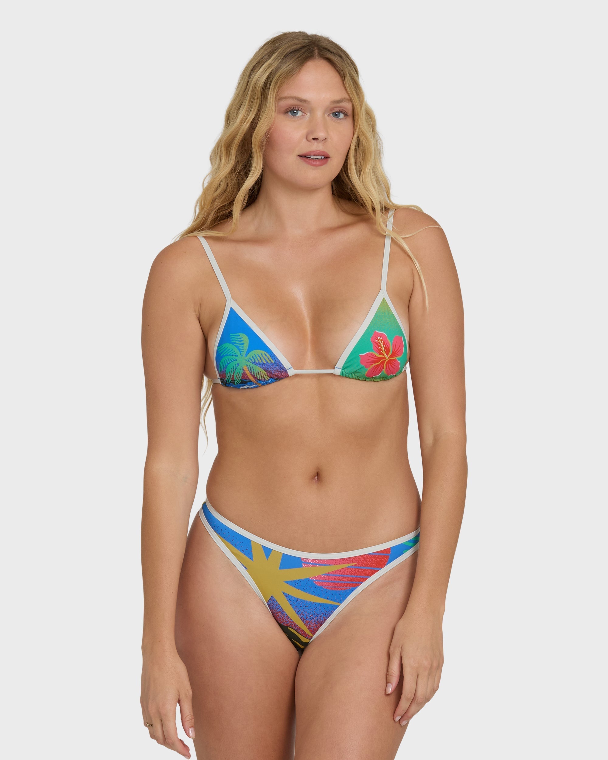 Midnight Tropics Mini Slide Triangle Bikini Top - True Blue