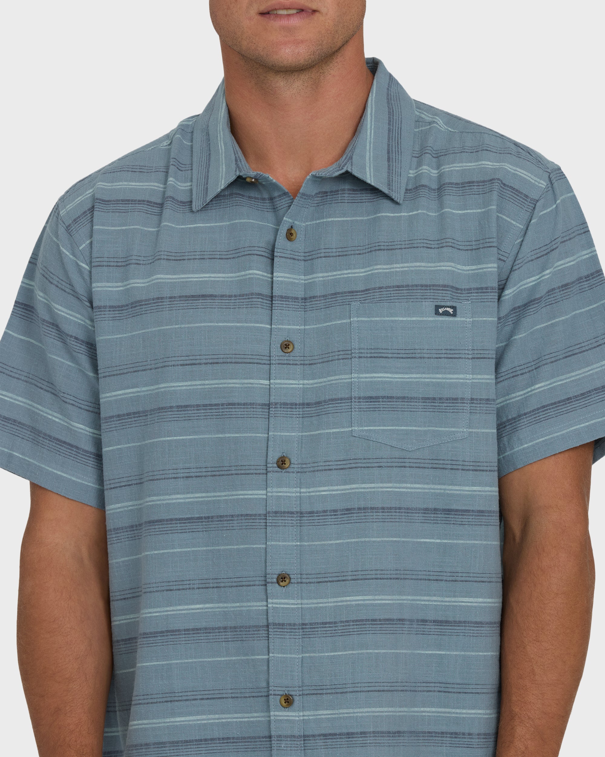 All Day Stripe Short Sleeve Shirt - Blue Fog