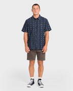 Sundays Jacquard Short Sleeve Woven Shirt - Real Teal