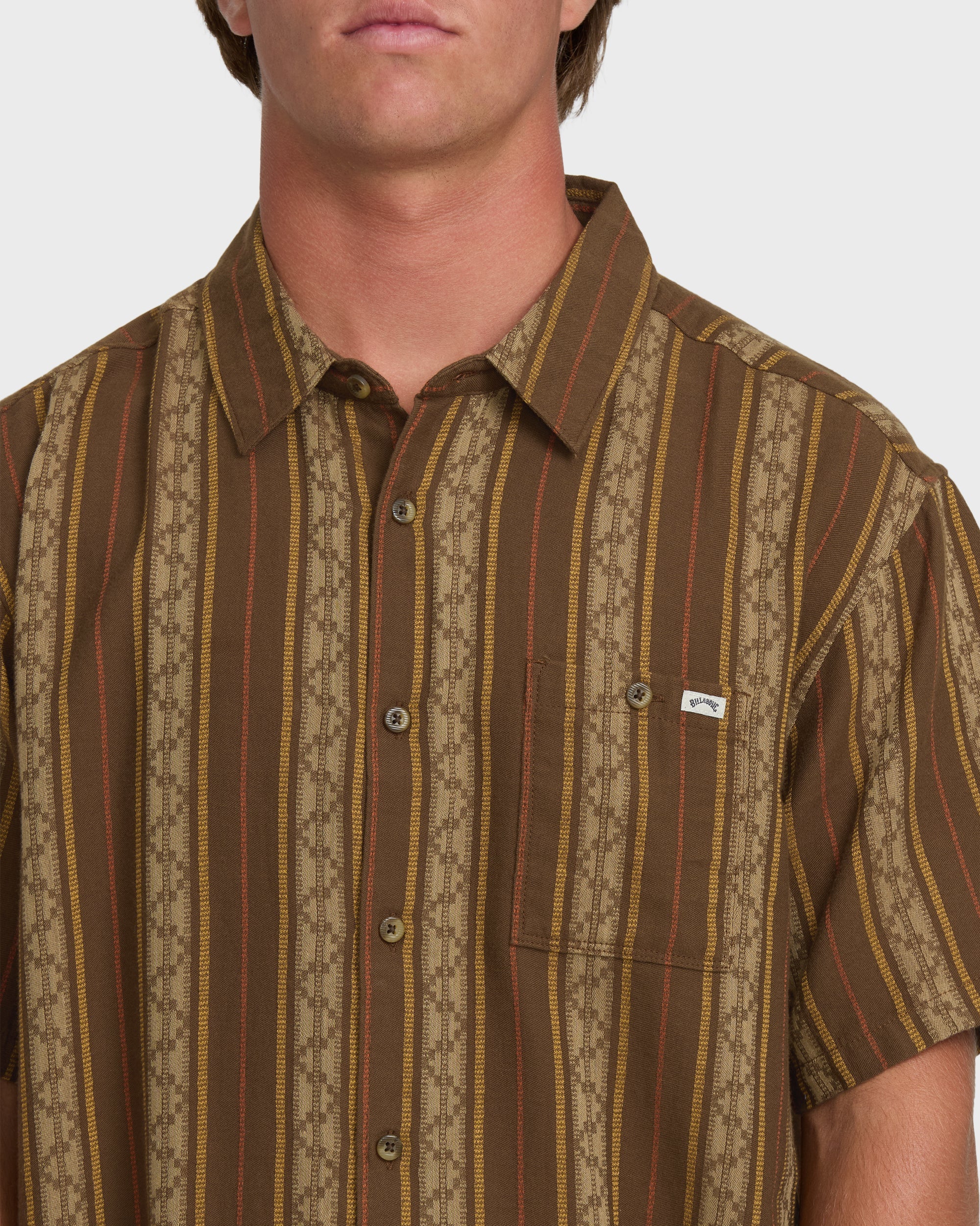 Sundays Jacquard Short Sleeve Woven Shirt - Vintage Khaki