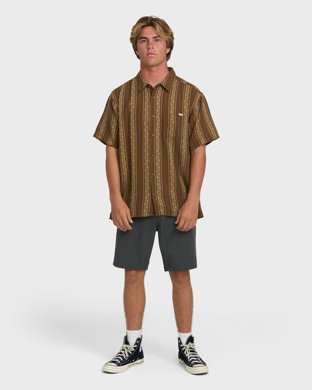 Sundays Jacquard Short Sleeve Woven Shirt - Vintage Khaki