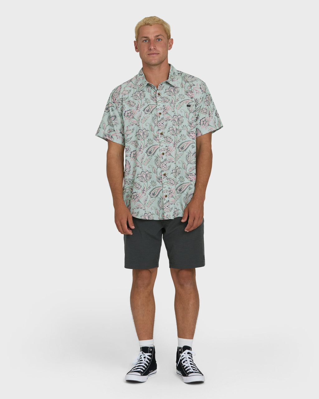 Sundays Lounge Short Sleeve Woven Shirt - Mist Green